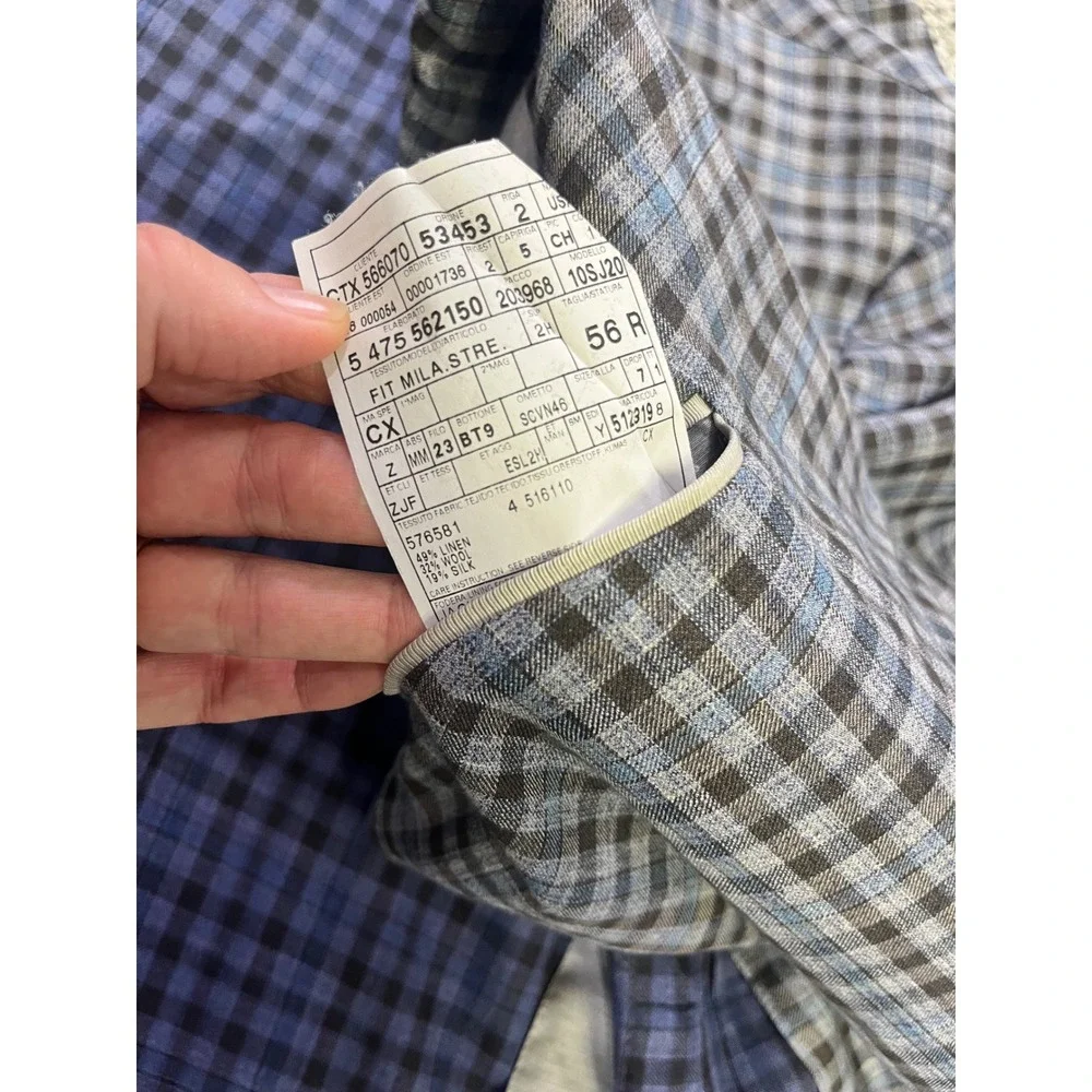 Ermenegildo Zegna DUO Blue Plaid Linen Silk Street Jacket Blazer Switzerland